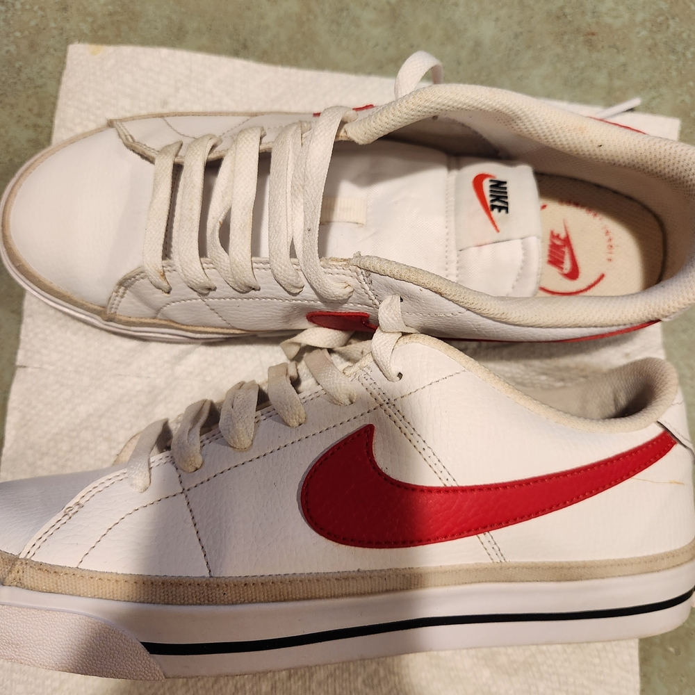 Ladies Nike White and Red Sneakers Court